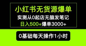 小红书无货源爆单实测从0起店无脑发笔记爆单3000+长期项目可多店-则成副业项目资源站