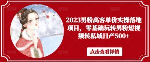 2023男粉高客单价实操落地项目，零基础玩转男粉短视频转私域日产500+-则成副业项目资源站