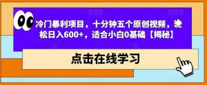 冷门暴利项目,十分钟五个原创视频,轻松日入600+,适合小白0基础【揭秘】-则成副业项目资源站