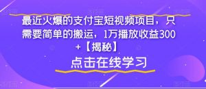 最近火爆的支付宝短视频项目，只需要简单的搬运，1万播放收益300+【揭秘】-则成副业项目资源站