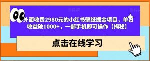 外面收费2980元的小红书壁纸掘金项目，单日收益破1000+，一部手机即可操作【揭秘】-则成副业项目资源站