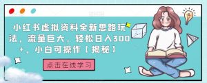 小红书虚拟资料全新思路玩法,流量巨大,轻松日入300+,小白可操作【揭秘】-则成副业项目资源站