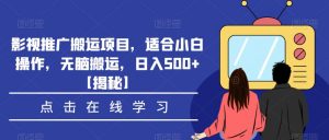 影视推广搬运项目，适合小白操作，无脑搬运，日入500+【揭秘】-则成副业项目资源站