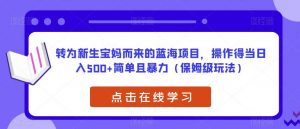 转为新生宝妈而来的蓝海项目，操作得当日入500+简单且暴力（保姆级玩法）【揭秘】-则成副业项目资源站