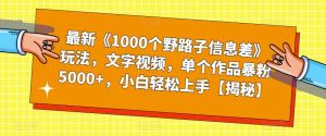 最新《1000个野路子信息差》玩法,文字视频,单个作品暴粉5000+,小白轻松上手【揭秘】-则成副业项目资源站