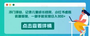 冷门项目,记录儿童成长档案,小红书虚拟资源变现,一部手机实现日入300+【揭秘】-则成副业项目资源站