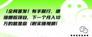 【全网首发】有手就行,微信爆粉项目,下一个月入10万的就是你(附实操视频)【揭秘】-则成副业项目资源站
