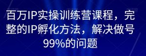 百万IP实操训练营课程,完整的IP孵化方法,解决做号99%的问题-则成副业项目资源站