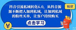 抖音引流私域转化6.0，从抖音源源不断把人加到私域，让加到私域的粉丝买单，让客户持续购买-则成副业项目资源站