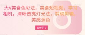 大V美食色彩法,美食短视频,学习相机,清晰透亮灯光法,剪映剪辑,美感调色-则成副业项目资源站