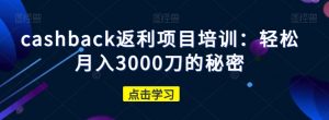 cashback返利项目培训:轻松月入3000刀的秘密-则成副业项目资源站