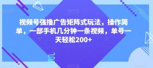 视频号强撸广告矩阵式玩法,操作简单,一部手机几分钟一条视频,单号一天轻松200+【揭秘】-则成副业项目资源站