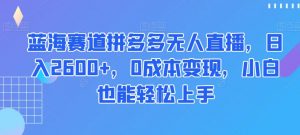蓝海赛道拼多多无人直播,日入2600+,0成本变现,小白也能轻松上手【揭秘】-则成副业项目资源站