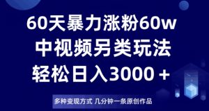60天暴力涨粉60W，中视频另类玩法，日入3000＋，几分钟一条原创作品多种变现方式-则成副业项目资源站