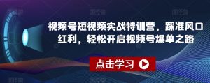 视频号短视频实战特训营,踩准风口红利,轻松开启视频号爆单之路-则成副业项目资源站