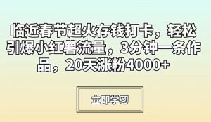临近春节超火存钱打卡,轻松引爆小红薯流量,3分钟一条作品,20天涨粉4000+【揭秘】-则成副业项目资源站