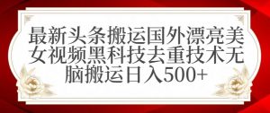 最新头条搬运国外漂亮美女视频黑科技去重技术无脑搬运日入500+【揭秘】-则成副业项目资源站