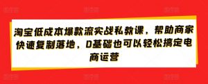 淘宝低成本爆款流实战私教课,帮助商家快速复制落地,0基础也可以轻松搞定电商运营-则成副业项目资源站