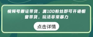 视频号搬运带货,满100粉丝即可开通橱窗带货,玩法非常暴力【揭秘】-则成副业项目资源站