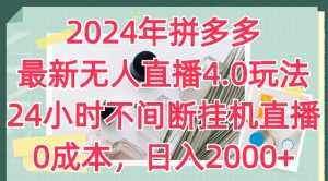 2024年拼多多最新无人直播4.0玩法，24小时不间断挂机直播，0成本，日入2k【揭秘】-则成副业项目资源站