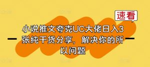 小说推文夸克UC大佬日入3张纯干货分享，解决你的所以问题-则成副业项目资源站