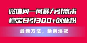 微信问一问暴力引流术,稳定日引300+创业粉,最新方法,条条爆款【揭秘】-则成副业项目资源站