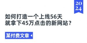 某付费文章《如何打造一个上线56天就拿下45万点击的新网站?》-则成副业项目资源站