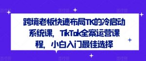 跨境老板快速布局TK的冷启动系统课,TikTok全案运营课程,小白入门最佳选择-则成副业项目资源站