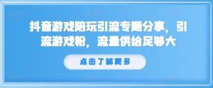 抖音游戏陪玩引流专题分享，引流游戏粉，流量供给足够大-则成副业项目资源站