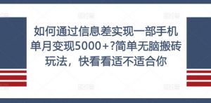如何通过信息差实现一部手机单月变现5000+?简单无脑搬砖玩法，快看看适不适合你【揭秘】-则成副业项目资源站