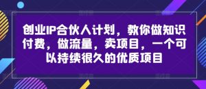 创业IP合伙人计划,教你做知识付费,做流量,卖项目,一个可以持续很久的优质项目-则成副业项目资源站