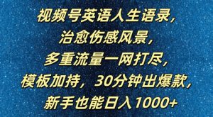 视频号英语人生语录,多重流量一网打尽,模板加持,30分钟出爆款,新手也能日入1000+【揭秘】-则成副业项目资源站