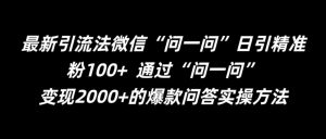 最新引流法微信“问一问”日引精准粉100+  通过“问一问”【揭秘】-则成副业项目资源站