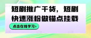 短剧推广干货,短剧快速涨粉做锚点挂载-则成副业项目资源站