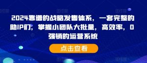 2024靠谱的战略发售体系，一套完整的助IP们，掌握小团队大批量，高效率，0 强销的运营系统-则成副业项目资源站