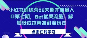 小红书训练营28天撕开流量入口第七期，Get优质流量，解锁低成本精准引流玩法-则成副业项目资源站