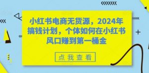 小红书电商无货源,2024年搞钱计划,个体如何在小红书风口赚到第一桶金-则成副业项目资源站