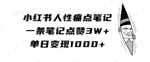 小红书人性痛点笔记，一条笔记点赞3W+，单日变现1k-则成副业项目资源站
