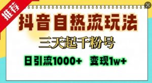 抖音自热流打法,三天起千粉号,单视频十万播放量,日引精准粉1000+-则成副业项目资源站