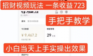 招财视频玩法，一条视频收益723，手把手教学，小白当天可上手-则成副业项目资源站