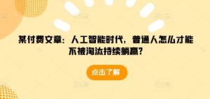 某付费文章：人工智能时代，普通人怎么才能不被淘汰持续躺赢?-则成副业项目资源站