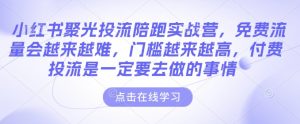 小红书聚光投流陪跑实战营,免费流量会越来越难,门槛越来越高,付费投流是一定要去做的事情-则成副业项目资源站