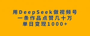 用DeepSeek做视频号,一条作品点赞几十万,单日变现1k-则成副业项目资源站
