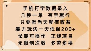 手机打字数据录入,几秒一单,有手就行,只要做当天就有收益,暴力玩法一天低保2张-则成副业项目资源站