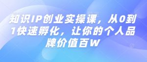 知识IP创业实操课，从0到1快速孵化，让你的个人品牌价值百W-则成副业项目资源站