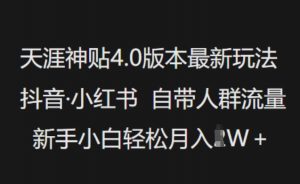 天涯神贴4.0版本最新玩法,抖音·小红书自带人群流量,新手小白轻松月入过W-则成副业项目资源站