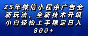 2025年微信小程序全新玩法纯小白易上手，稳定日入多张，技术全新升级，全网首发【揭秘】-则成副业项目资源站