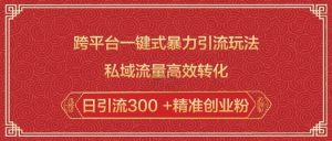 跨平台一键式暴力引流玩法,私域流量高效转化日引流300 +精准创业粉-则成副业项目资源站