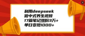利用deepseek做中式养生视频,17篇笔记涨粉3万+,单日变现1k-则成副业项目资源站