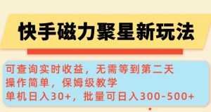 快手磁力新玩法,可查询实时收益,单机30+,批量可日入3到5张【揭秘】-则成副业项目资源站